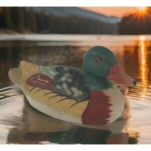 Mallard Duck Porcelain Hand Painted 5 1/2" Long 2 1/2" Tall Hunter Cabin Decor